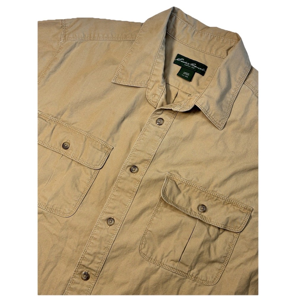 Eddie Bauer Men's XL Khaki Utility Button Down Shirt Cotton Workwear Long Sleeve